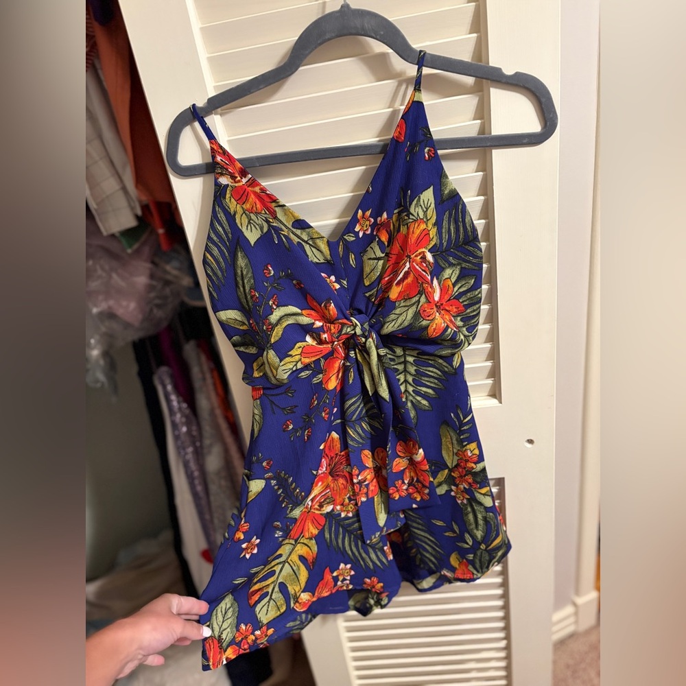 Floral Blue Sleeveless Romper